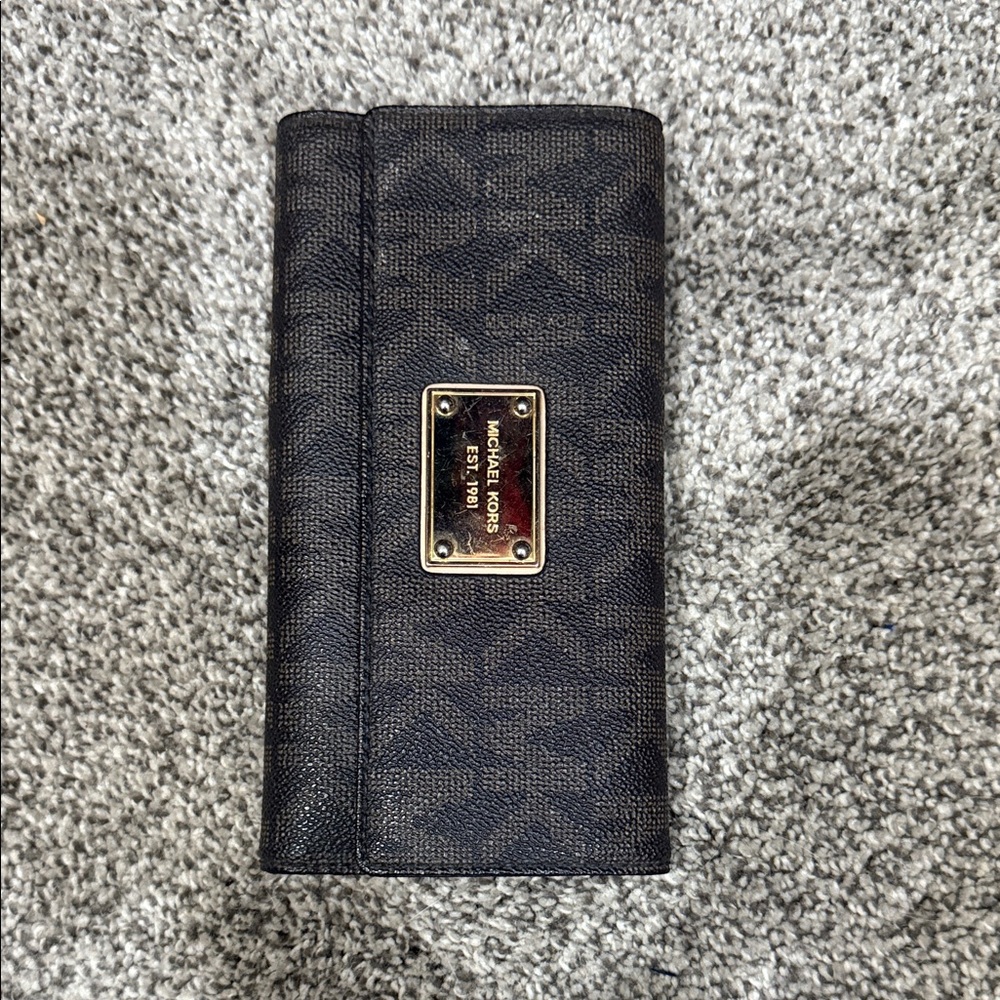 Michael Kors Dark Patterned Wallet with Gold Accents